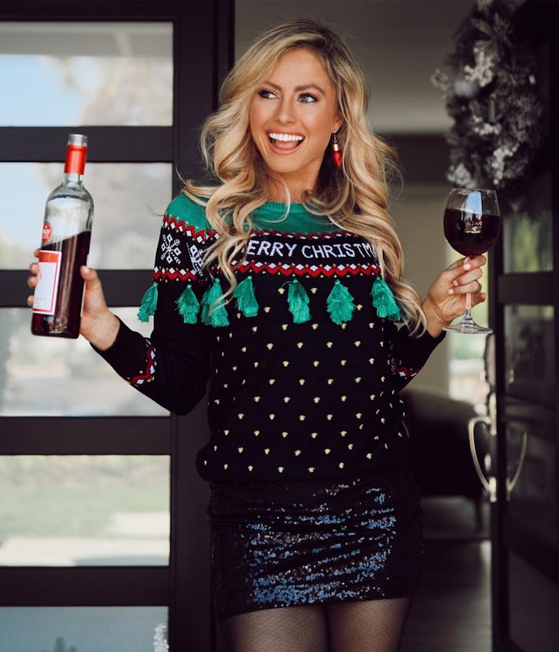 تيبسي إيلف سترة عيد الميلاد القبيحة للسيدات من Tipsy Elves بشرابة شجرة عيد الميلاد باللونين الأسود والأخضر مقاس X صغير - Image 4